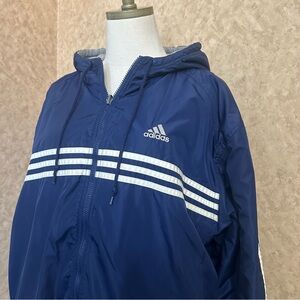 VTG Y2K 2000s Adidas Navy Blue Reversible Windbreaker Zip Up Jacket